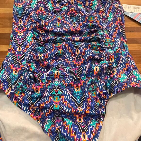 Swim Solutions Women's Tummy-Control Shirred One-Piece Swimsuit 12 - Picture 3 of 9